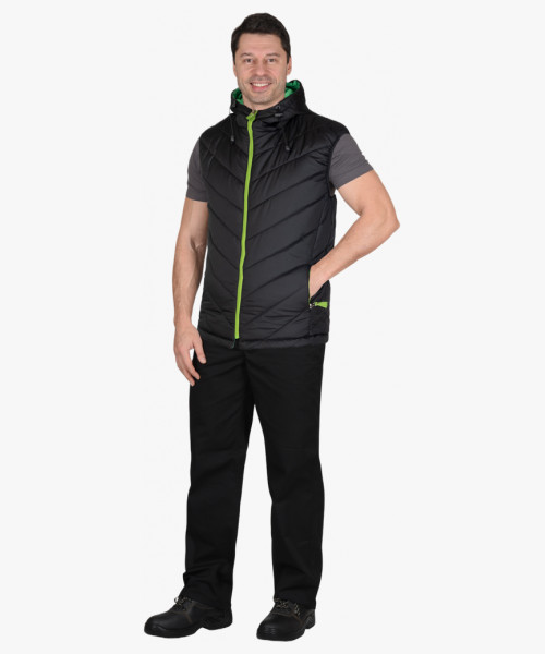 Жилет утеплённый СИРИУС-СТИЛЬ чёрный с зелёной отделкой
