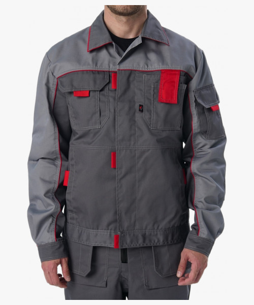 Костюм Союз-Профессионал-2 (тк.Балтекс,240) п/к, т.серый/св.серый/красный