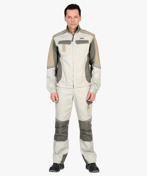 Костюм СИРИУС-КАСПИЙ куртка, п/к, молочный с оливой, песочным и СОП