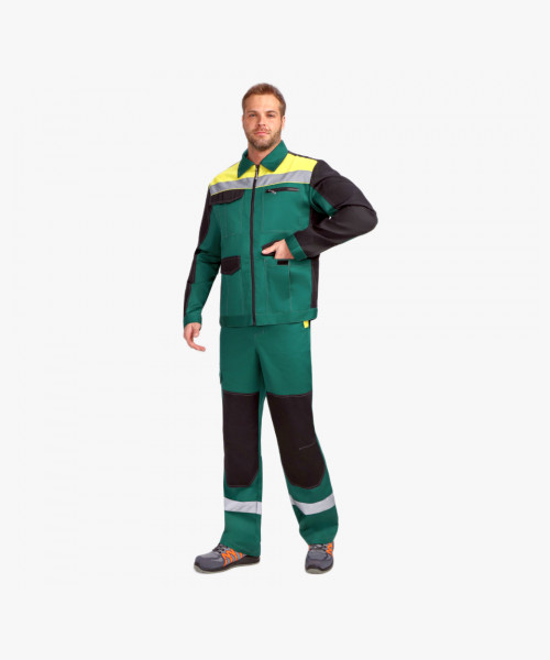 Костюм ProfLineBase-1 (тк.Твил,210) брюки, зеленый/черный/желтый