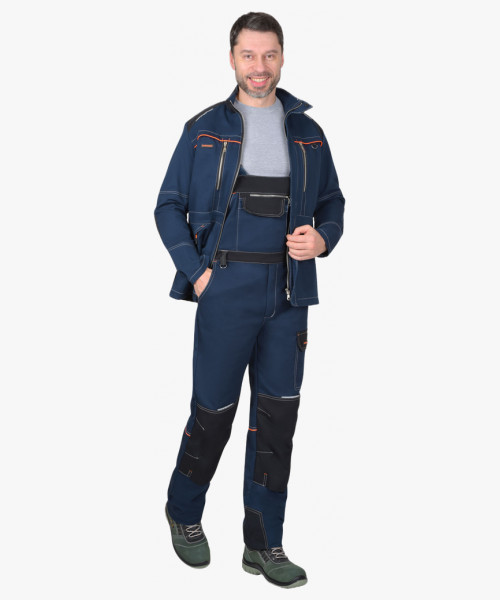 Костюм СИРИУС-ШАТЛ-РОСС куртка, полукомбинезон, синий с черным, 80% х/б, пл. 260 г/кв.м