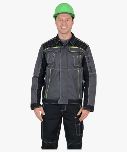 Куртка СИРИУС-ПРЕСТИЖ короткая, темно-серая с лимонным кантом