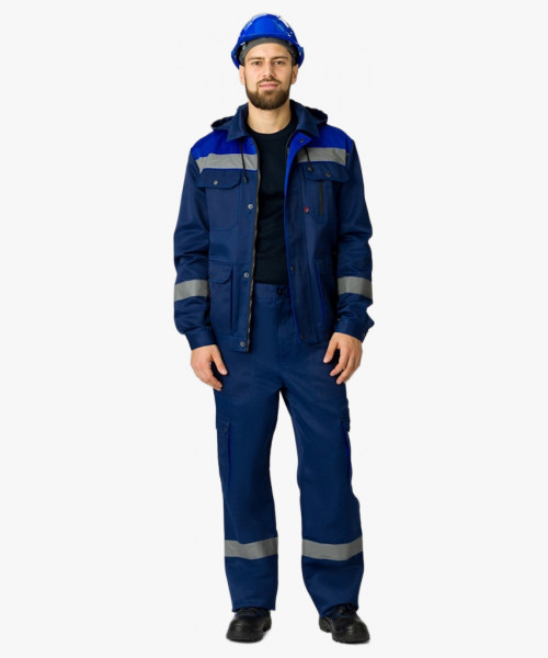 Костюм Титан-1 СОП с капюшоном (тк.Смесовая,210) брюки, т.синий/васильковый