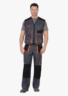 Жилет СИРИУС-МАНХЕТТЕН т.серый с оранж. и черным тк. стрейч пл. 250 г/кв.м
