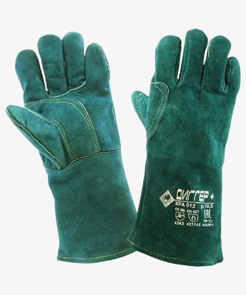 Краги ДИГГЕР+ спилковые зеленые с кевларовой нитью (КРА012)