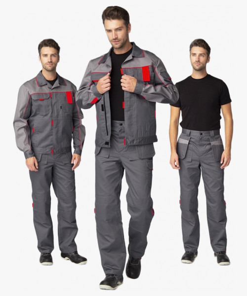 Костюм Союз-Профессионал-1 IMP (тк.Смесовая,240) брюки, т.серый/св.серый/красный