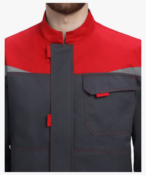 Костюм Строй-1 CH МВО (тк.Смесовая,280) брюки, т.серый/красный/черный