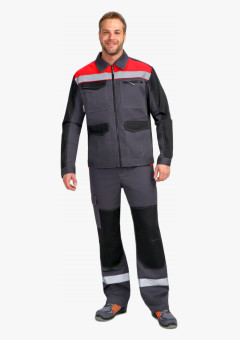 Костюм ProfLineBase-2 (тк. Твил, 210 г/м2) полукомбинезон, тёмно-серый, чёрный, красный