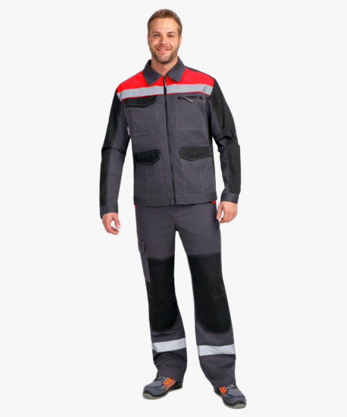 Костюм ProfLineBase-2 (тк. Твил, 210) полукомбинезон, т.серый/черный/красный