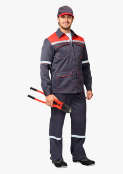 Костюм СИРИУС-МЕХАНИК куртка, брюки серый с красным и СОП