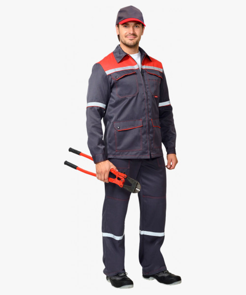 Костюм СИРИУС-МЕХАНИК куртка, брюки серый с красным и СОП