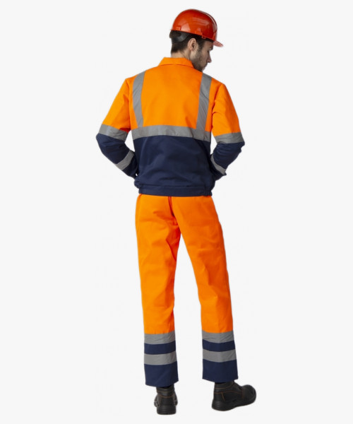 Костюм для дорожника с укороченной курткой (тк.Смесовая,210) п/к, оранжевый/т.синий