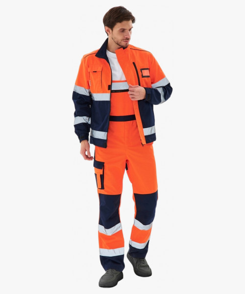 Костюм сигнальный PROFLINE ProfLineSpecialist-2 (тк.Смесовая МВО,240) п/к, оранжевый/т.синий