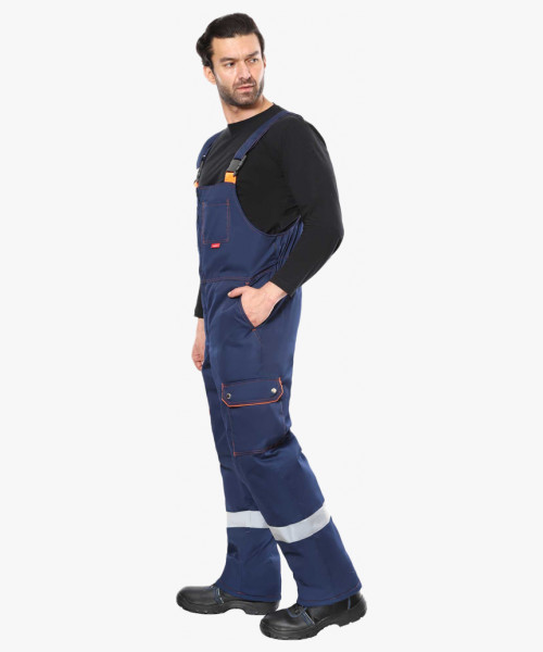 Костюм СИРИУС-ЛИДЕР-М куртка дл., п/к синий с оранжевым, мех. воротник, СОП