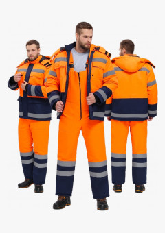 Костюм зимний для дорожника Ультра (тк.Смесовая,210) п/к, оранжевый/т.синий