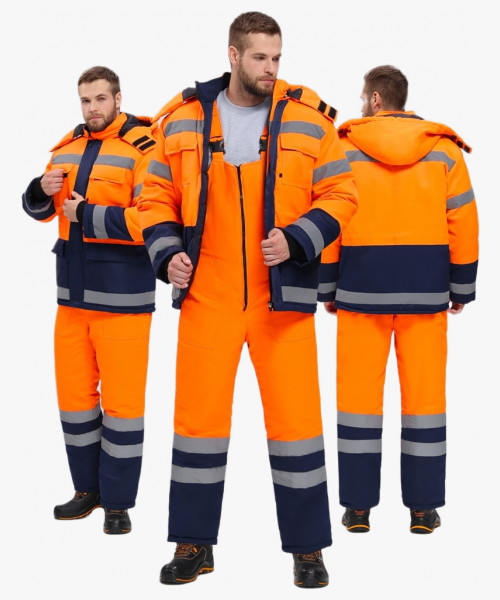 Костюм зимний для дорожника Ультра (тк.Смесовая,210) п/к, оранжевый/т.синий
