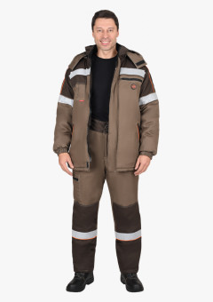 Костюм СИРИУС-РОДОС-РОСС зимний, куртка, брюки, светло-коричневый с тёмно-коричневым и СОП