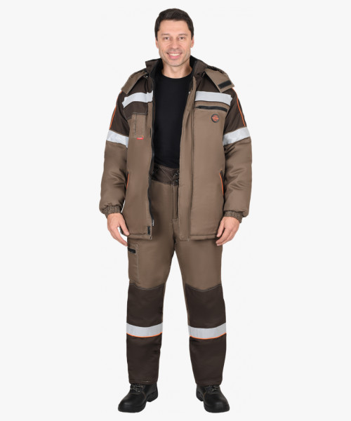 Костюм СИРИУС-РОДОС-РОСС зимний, куртка, брюки, светло-коричневый с тёмно-коричневым и СОП