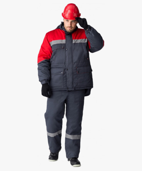 Костюм зимний Сибер СОП (тк.Балтекс,210) п/к, т.серый/красный