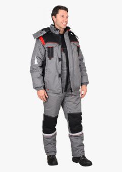 Костюм СИРИУС-СТАН куртка, п/к, серый с черной и красной отделкой