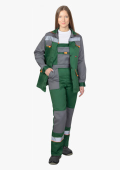 Костюм СИРИУС-УДАРНИЦА женский, куртка, п/к, зеленый со средне-серым с оранжевой отделкой и СОП