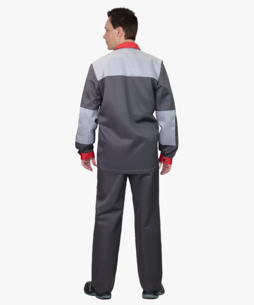 Костюм СИРИУС-АСПЕКТ куртка длин., брюки, темно-серый со светло-серым и красной отделкой