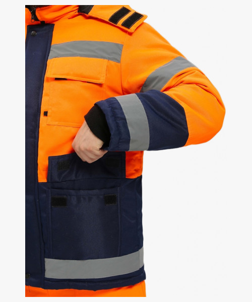 Костюм зимний для дорожника Ультра (тк.Смесовая,210) п/к, оранжевый/т.синий