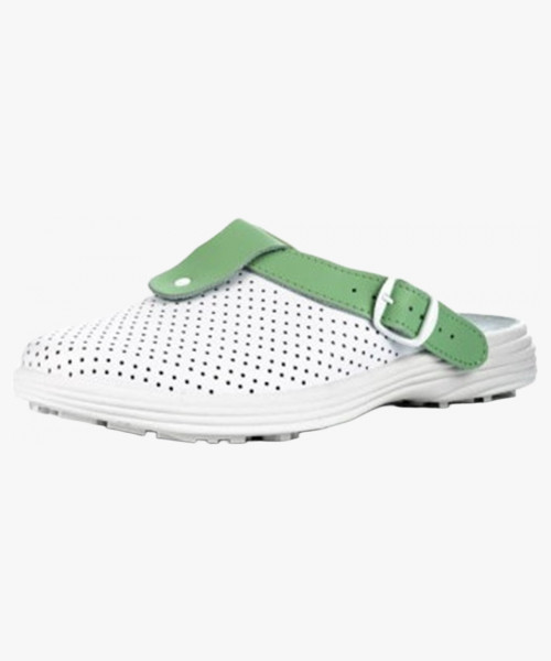 Сабо женские нат.кожа Комфорт ПВХ, белый/зеленый