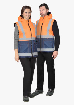 Жилет СИРИУС-ТЕРМИНАЛ с капюшоном темно-синий с оранжевым