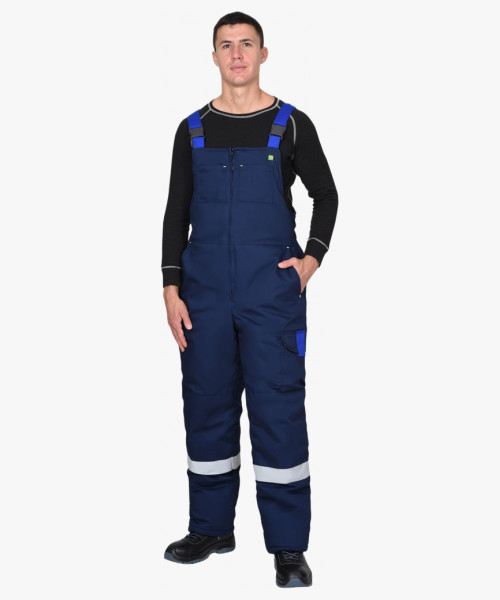 Костюм СИРИУС-БОСТОН-РОСС зимний, куртка длинная, п/к, синий с васильковым, чёрной отделкой и СОП