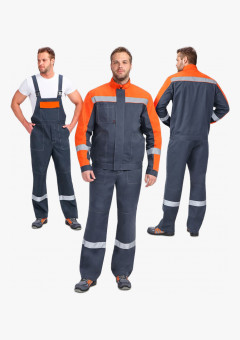 Костюм Бриготек-2 СОП (тк. Смесовая, 260 г/м2) полукомбинезон, тёмно-серый, оранжевый