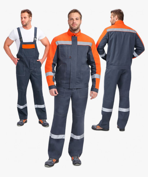 Костюм Бриготек-2 СОП (тк. Смесовая, 260) полукомбинезон, т.серый/оранжевый