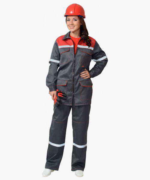 Костюм СИРИУС-МЕХАНИК женский, куртка, брюки серый с красным и СОП