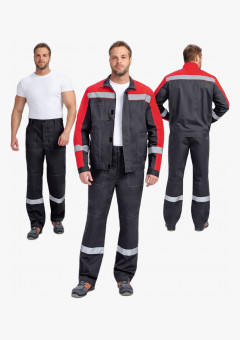 Костюм Бриготек-1 СОП (тк. Смесовая, 260 г/м2) брюки, тёмно-серый, красный