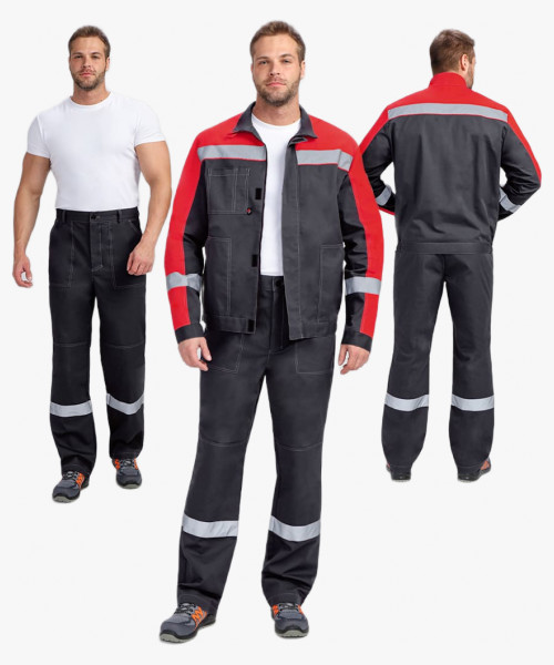 Костюм Бриготек-1 СОП (тк. Смесовая, 260) брюки, т.серый/красный