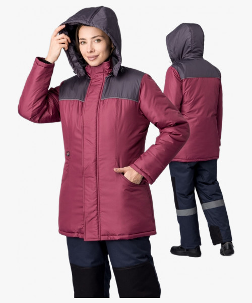 Куртка зимняя женская Сакрин (тк.Дюспо,80), бордовый/т.серый