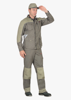 Костюм СИРИУС-ВЕСТ-ВОРК куртка дл., брюки т.оливковый со св.оливковым пл. 275 г/кв.м