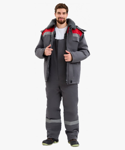 Костюм зимний Труженик-Ультра-2 СОП (тк.Смесовая,210) п/к, т.серый/красный