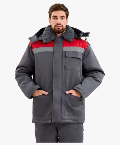 Костюм зимний Труженик-Ультра-1 СОП  (тк.Смесовая,210) брюки, т.серый/красный