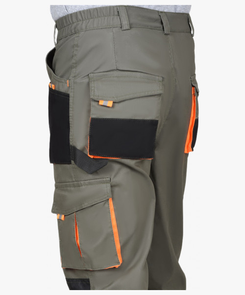 Брюки СИРИУС-МАНХЕТТЕН оливковый с оранжевым и чер. тк. мех. стрейч пл 260 г/кв.м