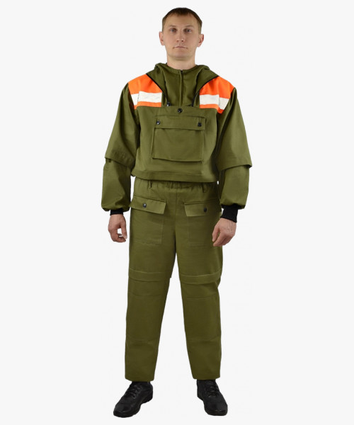 Костюм противоэнцефалитный СОП (тк.Саржа,250), хаки/оранжевый