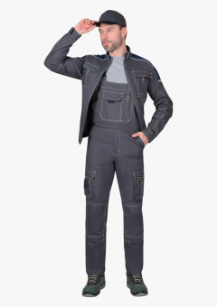 Костюм СИРИУС-ДЖЕТ куртка, полукомбинезон т-серый с синим тк. мех. стрейч с ВО