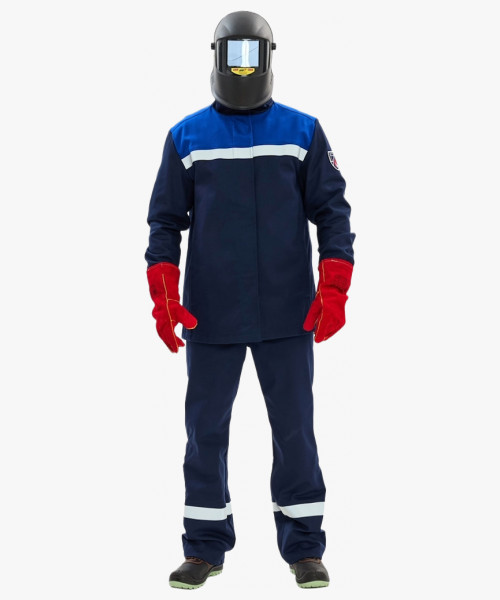 Костюм сварщика Велд-СОП 2 кл.защиты (тк.Хлопок-ОП,350) брюки, т.синий/васильковый
