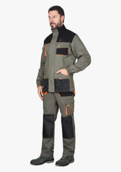 Костюм СИРИУС-МАНХЕТТЕН куртка, брюки оливковый с оранжевым и чер. тк. мех. стрейч пл 260 г/кв.м