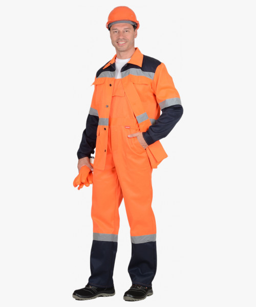 Костюм мужской летний СИРИУС-МАГИСТРАЛЬ-СПЕЦИАЛИСТ куртка, полукомбинезон, оранжевый с синим и СОП