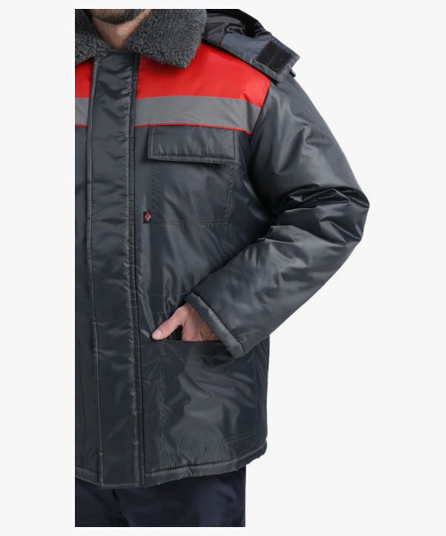 Куртка зимняя для бригадира NEW (тк.Оксфорд), т.серый/красный