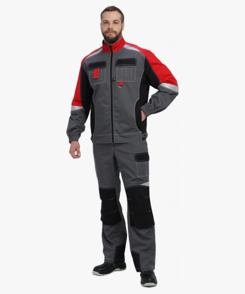 Костюм Вектрон-1 (тк.Смесовая МВО,240) брюки, серый/черный/красный