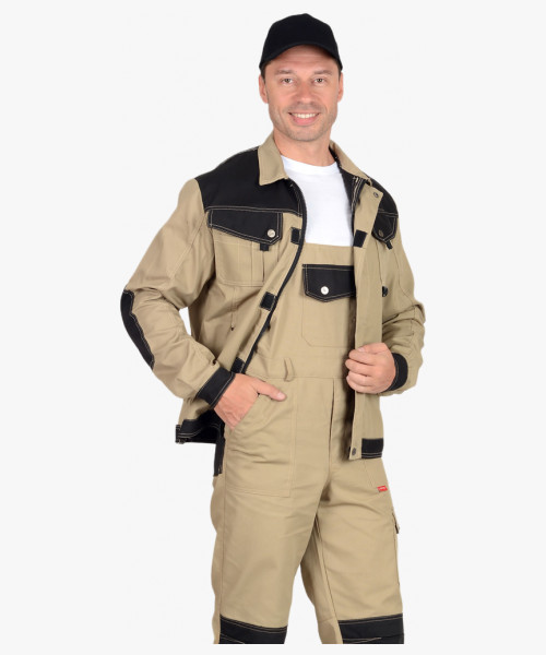 Костюм летний СИРИУС-ВЕСТ-ВОРК куртка кор., п/к бежевый с черным пл. 275 г/кв.м