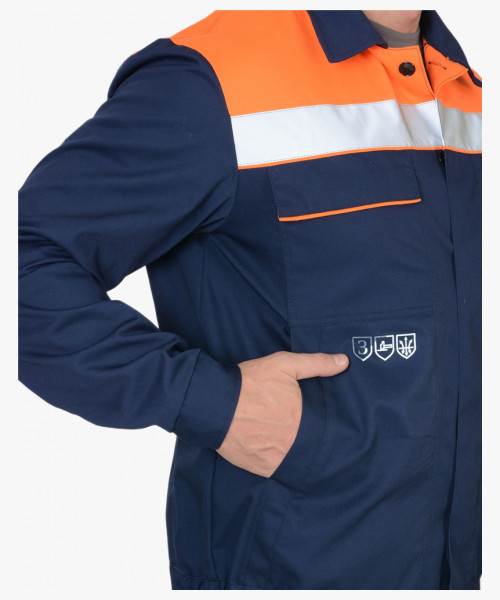 Костюм СИРИУС-МАСТЕР летний: куртка, полукомбинезон, темно-синий с оранжевой отделкой