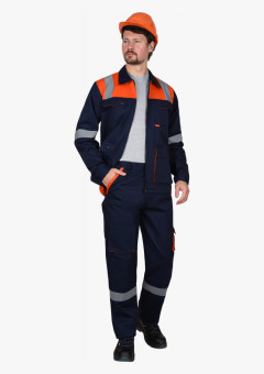 Костюм СИРИУС-БИЛДЕР куртка, брюки темно-синий с оранжевым